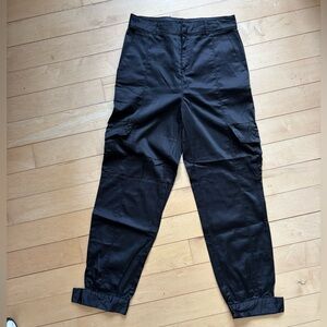 Women's Black Satin Cargo Pants
